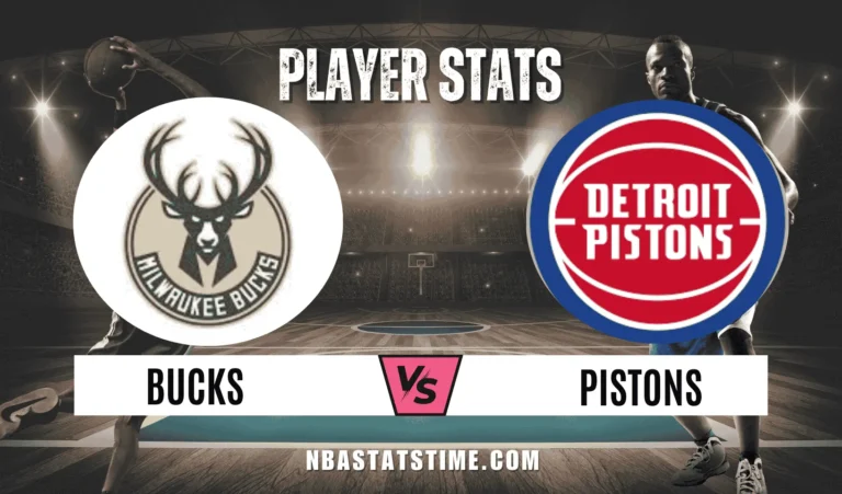Milwaukee Bucks vs Detroit Pistons player stats banner with team logos and NBA arena background