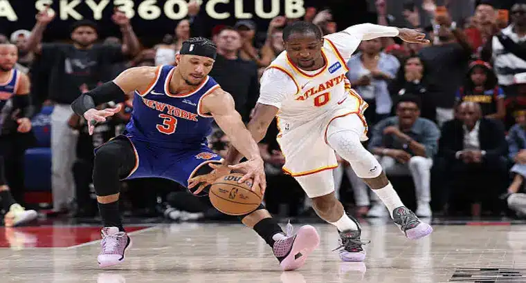 Josh Hart Battles for Loose Ball with Kominga against Atlanta Hawks | Knicks vs Hawks Game 3 NBA Playoffs 2026
