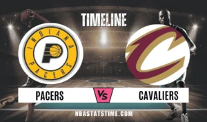 Pacers vs Cleveland Cavaliers Timeline graphic showing Indiana Pacers and Cavaliers logos on a basketball court background